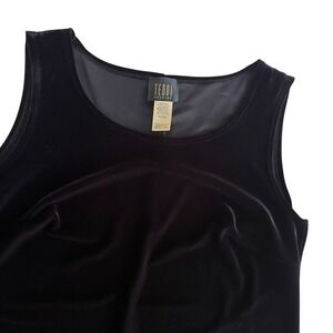 Teddi Evening Womens 14W Black Velvet Sleeveless Midi Dress Chic Vintage Elegant